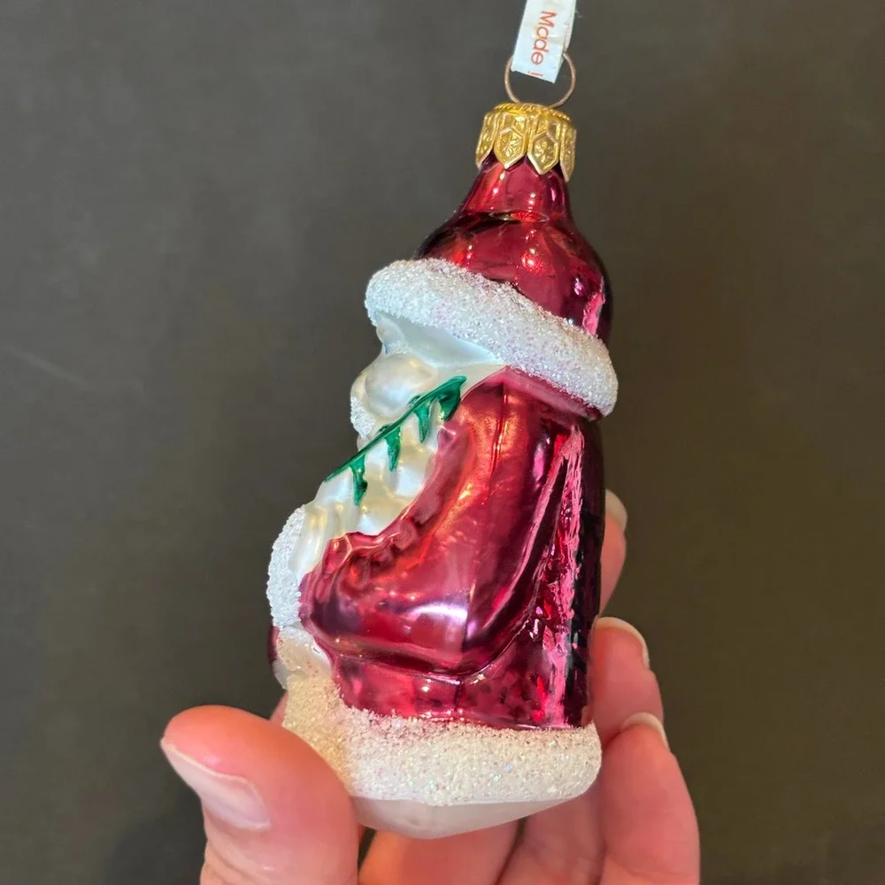 Polish Glass Santa Claus Christmas Ornament Magenta Pink Glitter 2000 Excellent